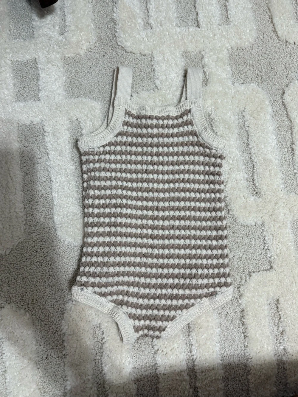 Carter's Cream and Light Brown Striped Knit Baby Romper